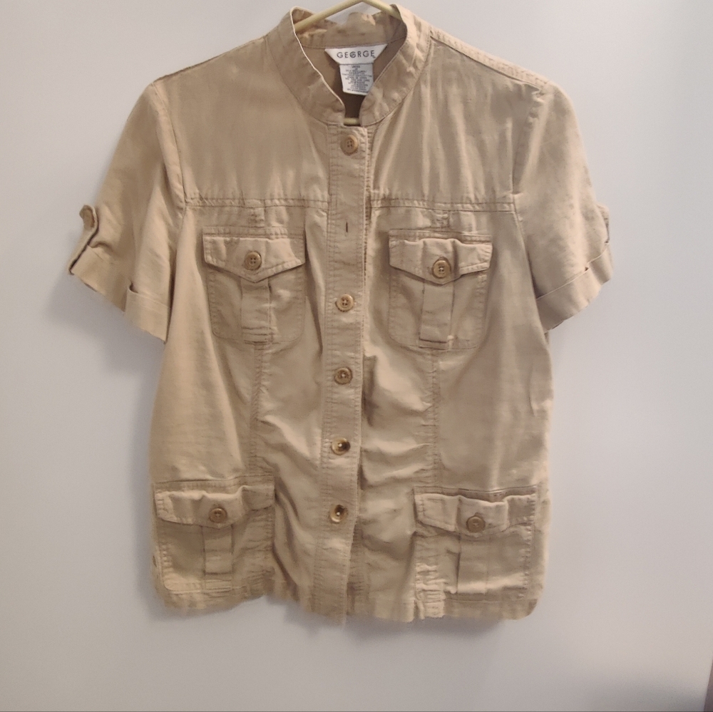Tan Short-Sleeve Button-Down Utility Shirt Sz 14